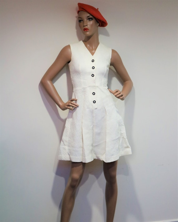 60's Woven White Mod Mini Dress