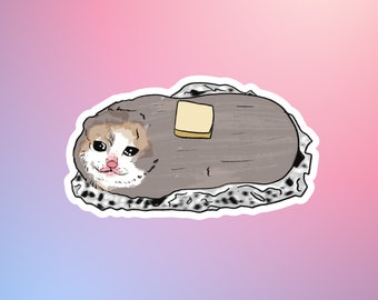 Crying Butter Cat meme | laminated sticker | Sad baked potato cat