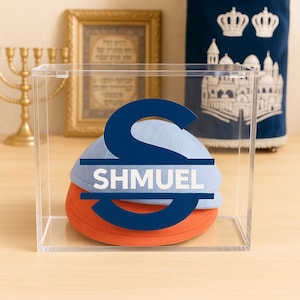 Acrylic Kippah Box, custom Kippah keeper ,Name Printed Box, Kippah box, , Storage Box, Personalized Box, Designer Kippah Keeper ,bow box