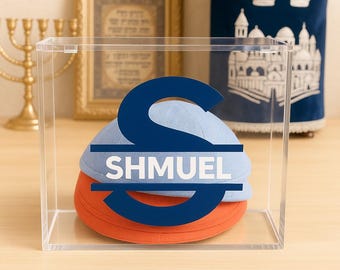 名前入りアクリル製キッパ収納ボックス（カスタムネーム入り）、ヤムルケ収納