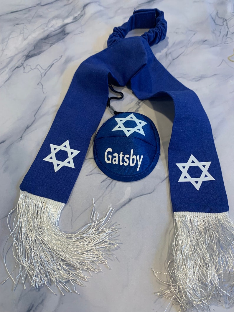 pet kippah and tallit ,pet tallit personalized ,Pet Kippah, dog Kippah, cat Kippah, custom dog yarmulke, custom cat yarmulke image 3