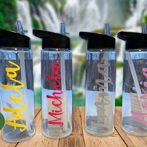 600ml Small Daisy Transparent Plastic Water Bottles BPA Free Frosted Water  Bottle With with Straw Travel Tea Cup Four flowers 