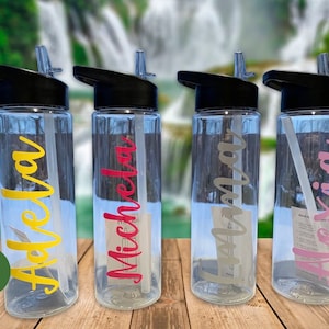 Personalized Water Bottle, Custom Water Bottle with Straw, Flip Up Straw-Clear Water Bottle ,Bridesmaid,24oz