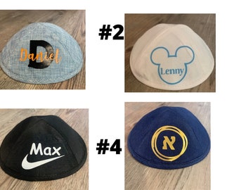 Personalized Kippah, yarmulke, Jewish Name, kids Kippa ,Youth kippah ,Adult Yarmulke Linen Kippa, yarmulke, Jewish Name on Kippah