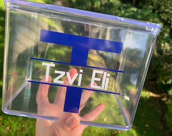 Acrylic Kippah Box, Name Printed Box, Kippah box, , Storage Box, Personalized Box, Designer Kippah Keeper ,bow box