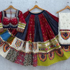 Designer Chaniya Choli för Navratri Patola Lehenga 3-delad färdig garba Lehenga Festivaloutfit Gamthi Work Garba Night lehenga ready 2 wear
