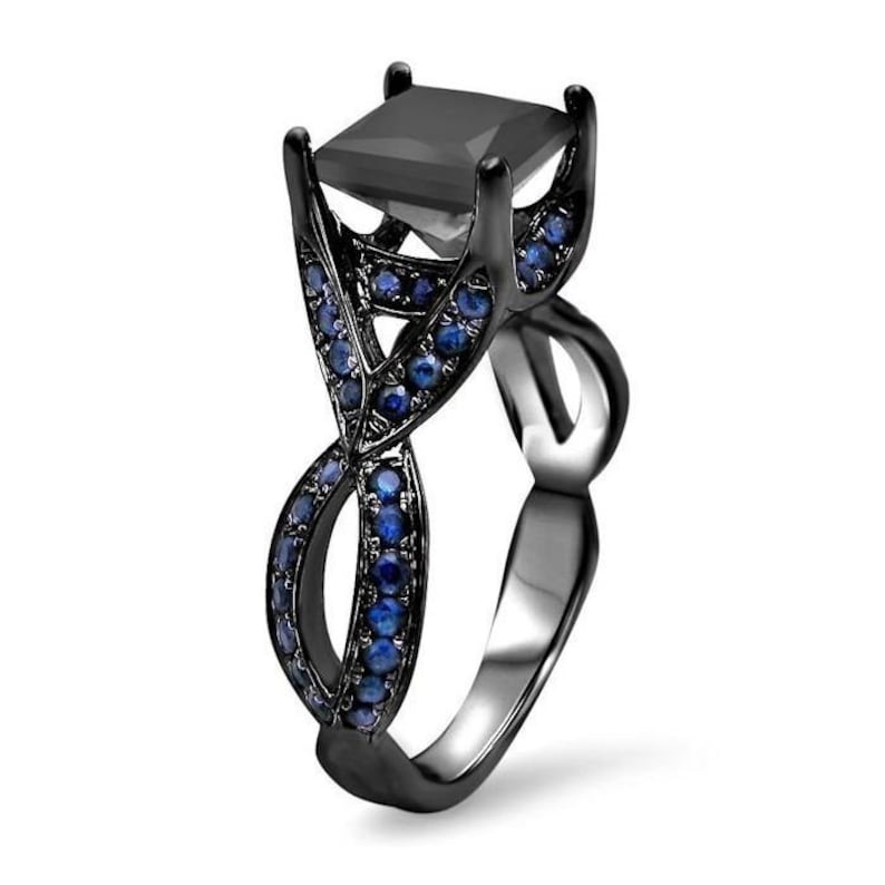 2.75 CT Black Diamond Princess Cut Engagement Ring Bridal Set 14k Black