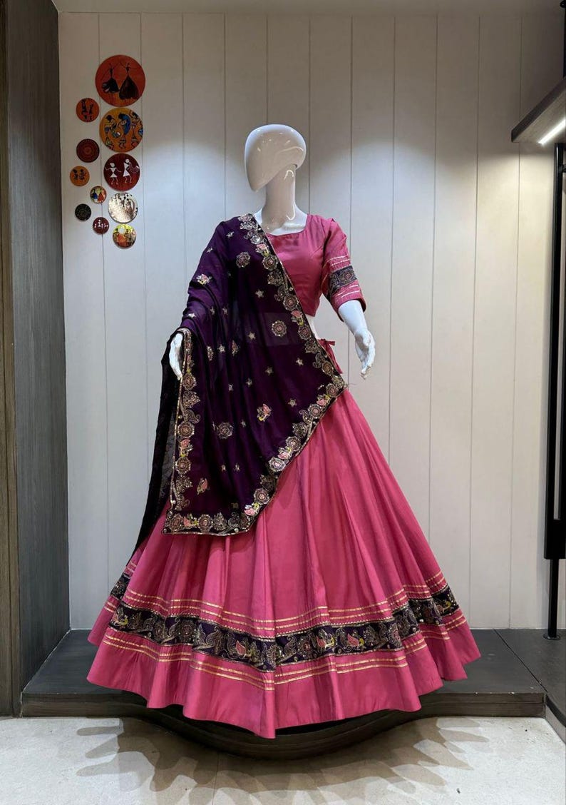 Pink Chaniya Choli for Navratri Patola Lehenga 3 Pc Readymade Garba