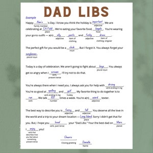 Dad Libs - cartão digital engraçado do dia dos pais, cartão interativo do dia dos pais, dia dos pais exclusivo, atividade do dia dos pais, preencha o cartão em branco