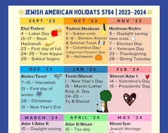 Jewish Calendar Print-out, Jewish American Calendar