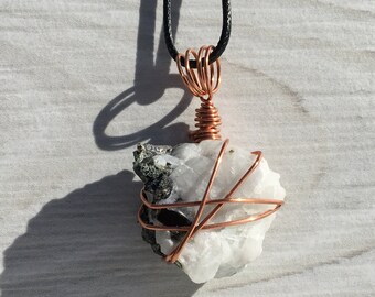 Spiritual Rainbow Moonstone Necklace Metaphysical Copper Wrap Raw Crystal Crystal Necklace Wire Wrap Pendant