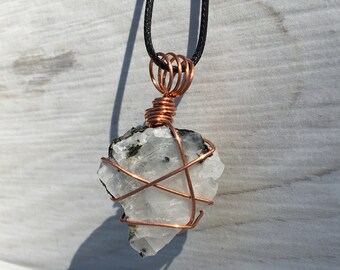 Spiritual Rainbow Moonstone Necklace Metaphysical Copper Wrap Raw Crystal Crystal Necklace Wire Wrap Pendant