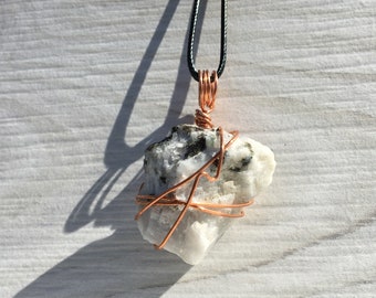 Spiritual Rainbow Moonstone Necklace Metaphysical Copper Wrap Raw Crystal Crystal Necklace Wire Wrap Pendant