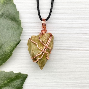 Green Opal Necklace, Natural Raw Crystal, Copper Wire Wrapped, Opal Pendant, Water Element Jewelry