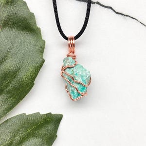 Chrysocolla Necklace, Copper Wire Wrapped, Raw Teal Crystal, Handmade Pendant, Taurus Jewelry