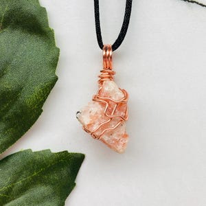 Sunstone Necklace, Raw Natural Crystal, Copper Wire Wrapped Stone, Sunstone Pendant, Libra Jewelry