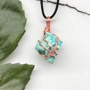 Chrysocolla Necklace, Teal Raw Crystal, Copper Wire Wrapped, Chrysocolla Pendant, Spiritual Jewelry