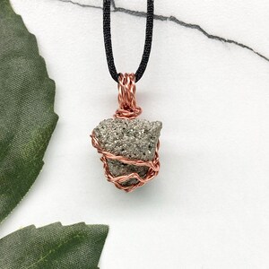 Pyrite Necklace, Copper Wrapped Gold Crystal, Raw Pyrite Pendant, Leo Zodiac Jewelry