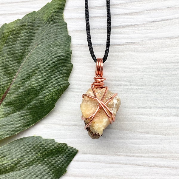 Septarian Necklace, Raw Natural Crystal Pendant, Copper Wire Wrapped Stone, Taurus Jewelry