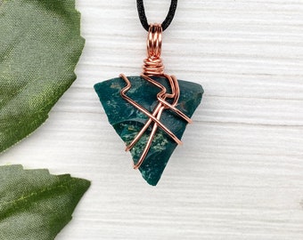 Bloodstone Necklace, Copper Wire Wrap Pendant, Natural Raw Crystal, Libra Zodiac Jewelry