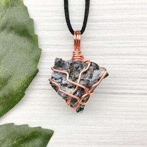 Mystic Merlinite Necklace, Indigo Gabbro Pendant, Copper Wire Wrapped, Raw Crystal Jewelry