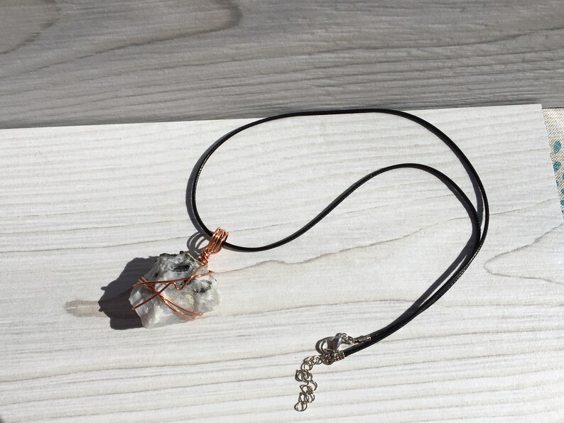 Spiritual Rainbow Moonstone Necklace Metaphysical Copper Wrap Raw Crystal Crystal Necklace Wire Wrap Pendant