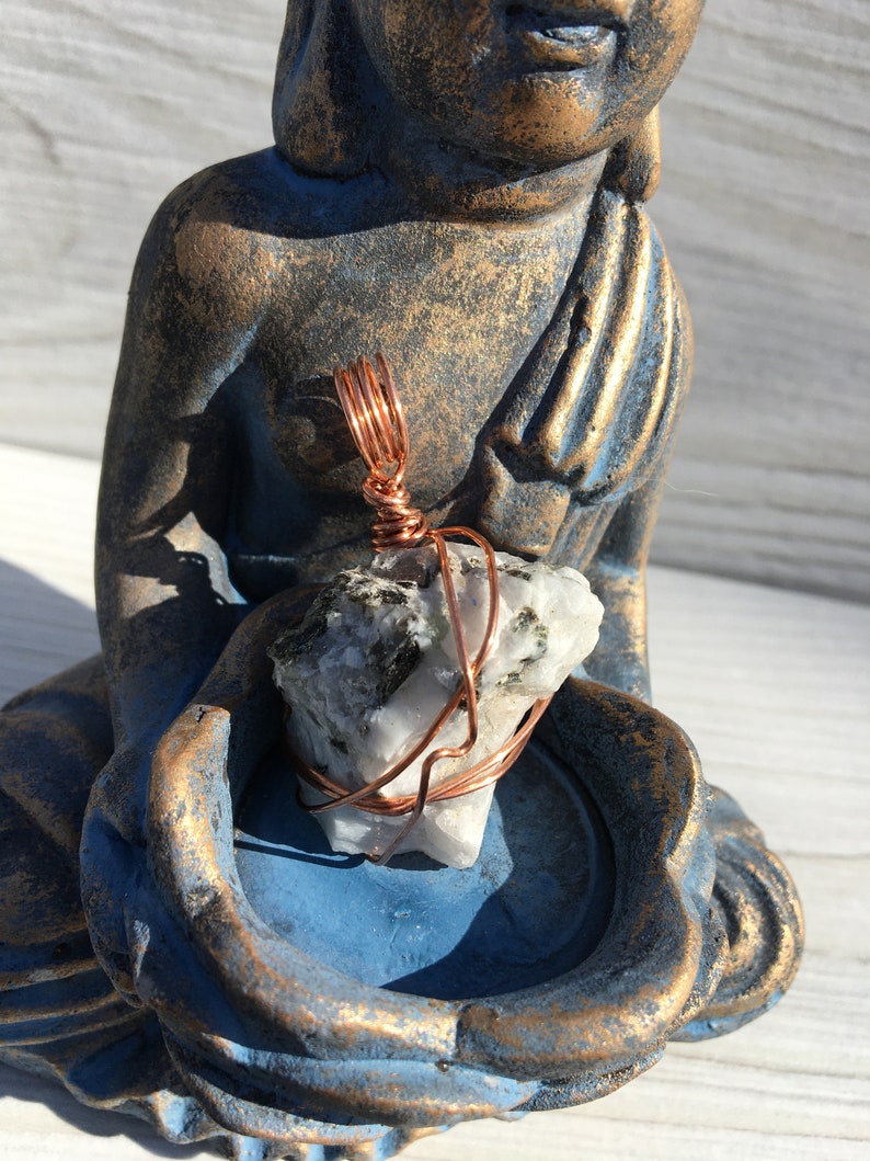 Spiritual Rainbow Moonstone Necklace Metaphysical Copper Wrap Raw Crystal Crystal Necklace Wire Wrap Pendant