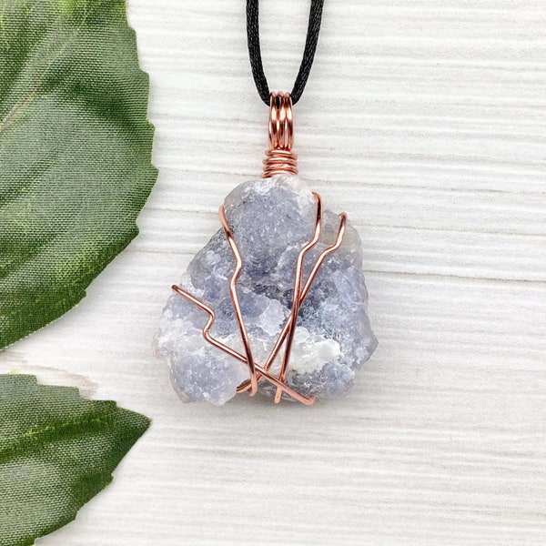 Raw Iolite Necklace, Copper Wire Wrapped Crystal, Iolite Pendant, Sagittarius Jewelry