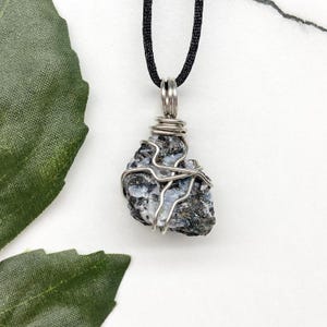 Indigo Gabbro Crystal Necklace, Silver Wrapped Raw Stone Pendant, Water Element Jewelry
