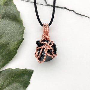 Black Obsidian Necklace, Raw Crystal, Copper Wire Wrapped, Obsidian Pendant, Root Chakra Jewelry