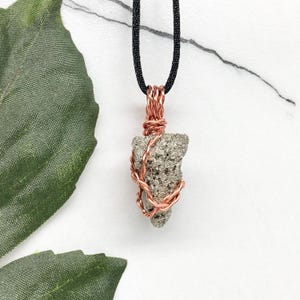 Pyrite Necklace, Raw Rough Crystal Pendant, Copper Jewelry