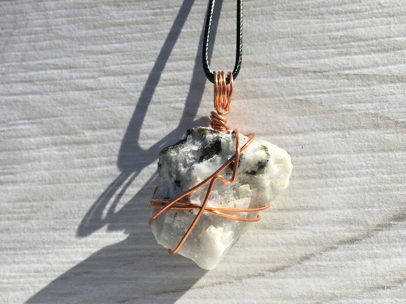 Spiritual Rainbow Moonstone Necklace Metaphysical Copper Wrap Raw Crystal Crystal Necklace Wire Wrap Pendant