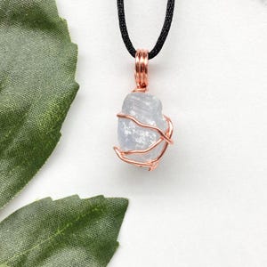 Celestite Necklace, Raw Blue Crystal, Copper Wire Wrapped, Celestite Pendant, Gemini Jewelry