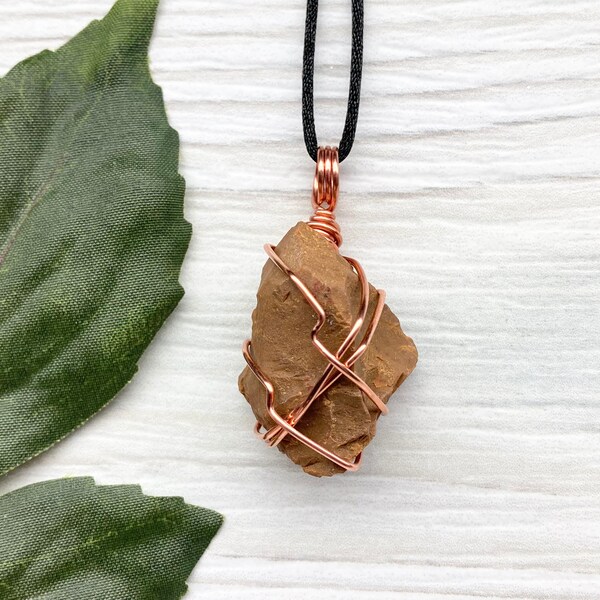 Yellow Jasper Necklace, Raw Natural Stone, Copper Wire Wrap, Leo Zodiac, Spiritual Jewelry