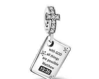 With God All Things Possible Genuine 925 Sterling Silver for Charm Bracelet