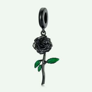 Black Rose Flower Bead Genuine 925 Sterling Silver for Charm Bracelet
