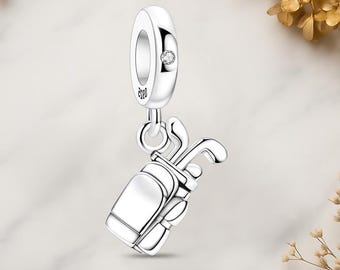 Golf Clubs Bag Genuine 925 Sterling Silver for Charm Bracelet