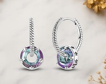 Twisted Hoop with Dangling Zircon Charms Genuine 925 Sterling Silver Earrings For Women Jewelry