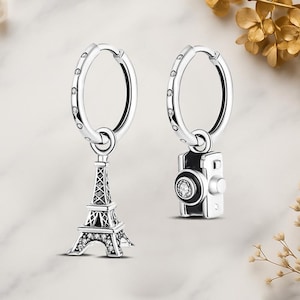 Eiffel Tower & Camera Genuine 925 Sterling Silver Earrings For Women Jewelry