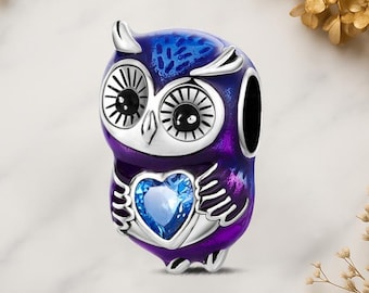 Owl Holding A Heart Genuine 925 Sterling Silver for Charm Bracelet