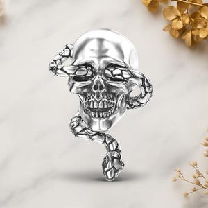 Halloween Skull Snake Genuine 925 Sterling Silver for Charm Bracelet