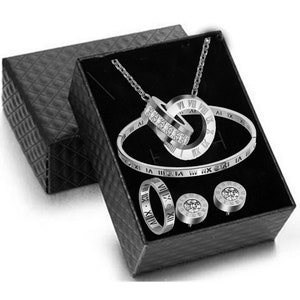 Numeral Roman Genuine 316L Stainless Steel Jewelry Set Gift Box