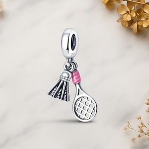 Badminton Racket and Shuttlecock Genuine 925 Sterling Silver for Charm Bracelet