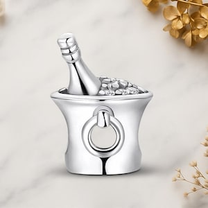 Ice Bucket Champagne Genuine 925 Sterling Silver for Charm Bracelet