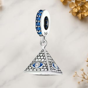 Pyramid and Devil's Eye Dangle Genuine 925 Sterling Silver for Charm Bracelet