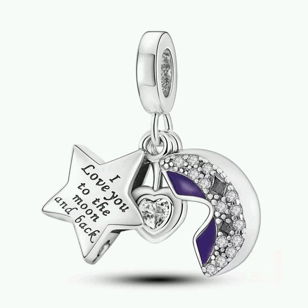 I Love You To The Moon and Back Genuine 925 Sterling Silver for Charm Bracelet