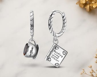 Coffee And Books Genuine 925 Sterling Silver Earrings For Women Jewelry