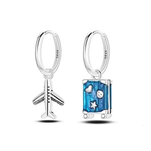 Airplane & Suitcase Genuine 925 Sterling Silver Earrings For Women Jewelry