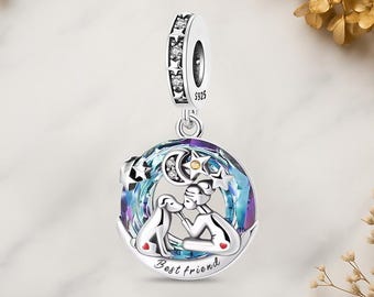 Friend Moon Star Dog Genuine 925 Sterling Silver for Charm Bracelet