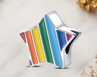 Rainbow Star Genuine 925 Sterling Silver for Charm Bracelet